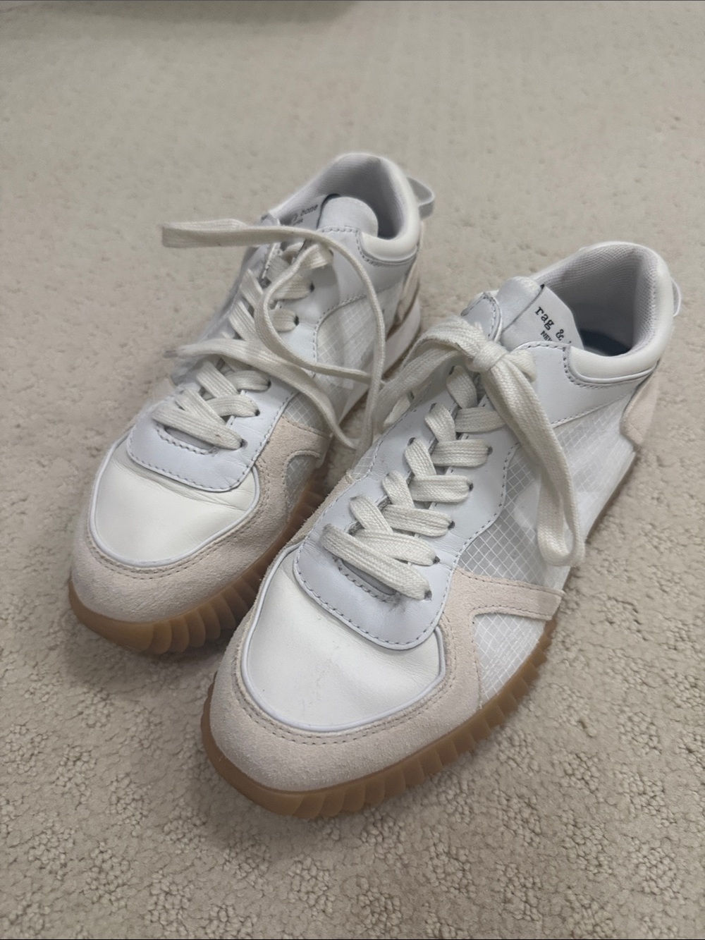 rag & bone White and Tan Leather & Suede Sneakers